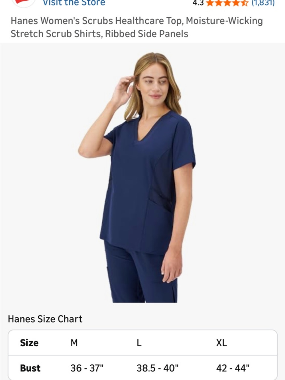 Hanes Women's V-Neck Scrub Top and Pants Set - Navy Blue